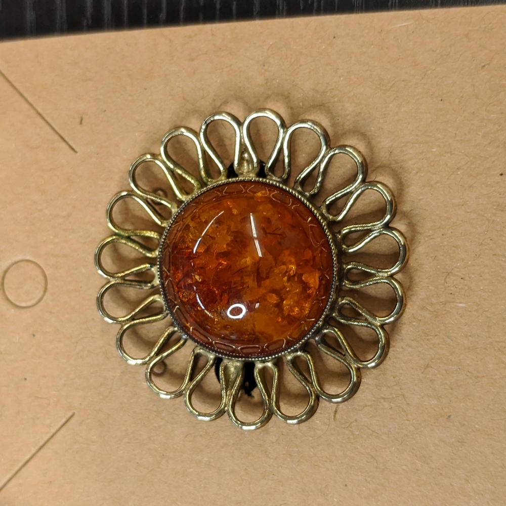 Vintage 825 Silver & Baltic Amber Brooch